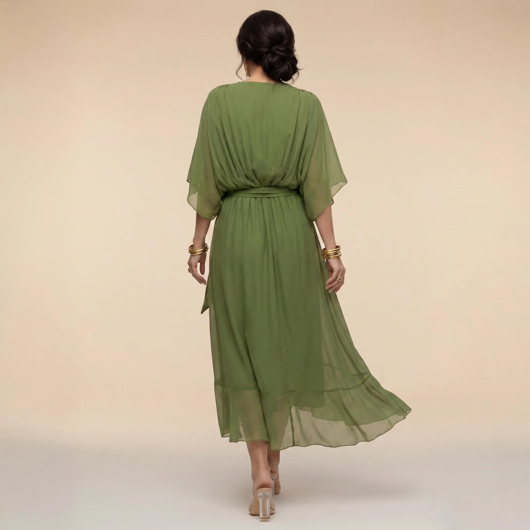 Penelope | Women's V-Neck Wrap Midi Dress - Image 3