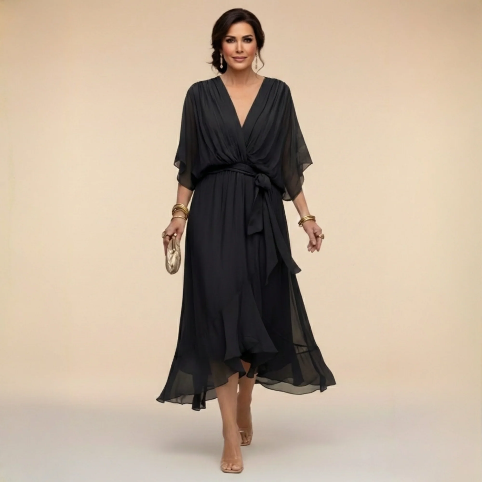 Penelope | Women's V-Neck Wrap Midi Dress - Image 5