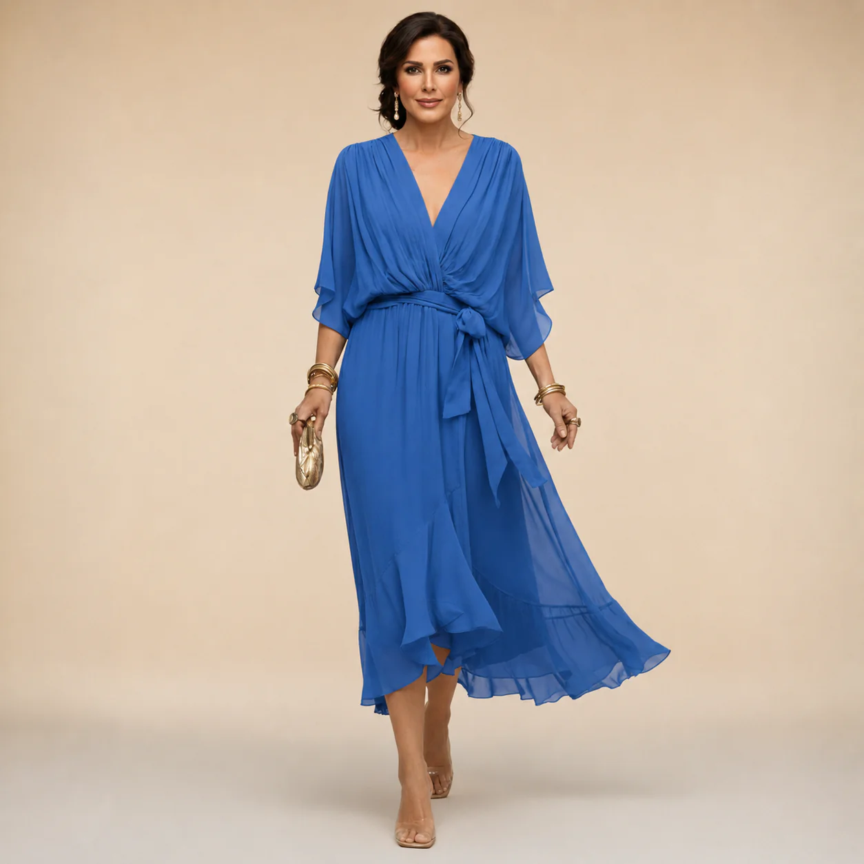 Penelope | Women's V-Neck Wrap Midi Dress - Image 6