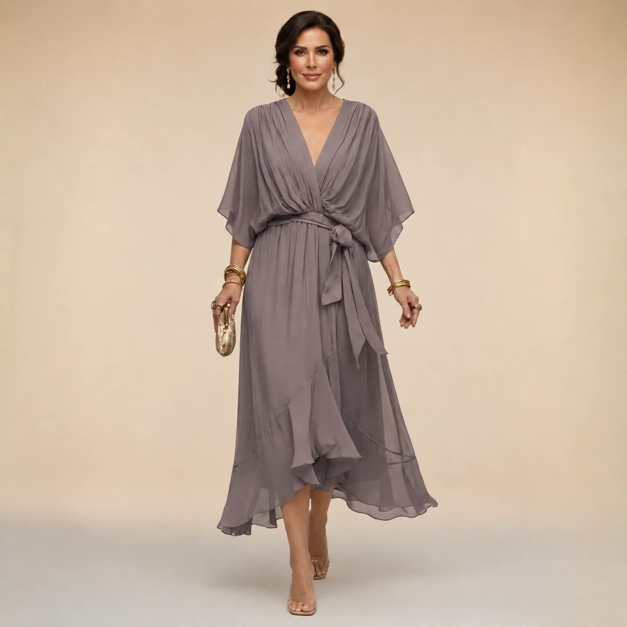 Penelope | Women's V-Neck Wrap Midi Dress - Image 7
