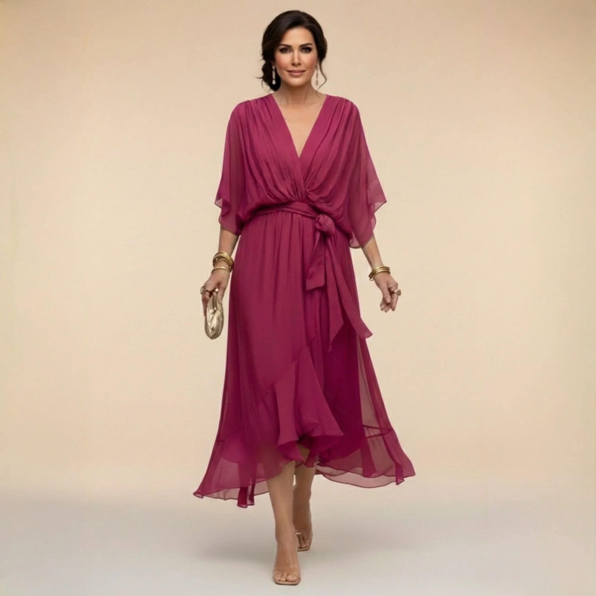 Penelope | Women's V-Neck Wrap Midi Dress - Image 8