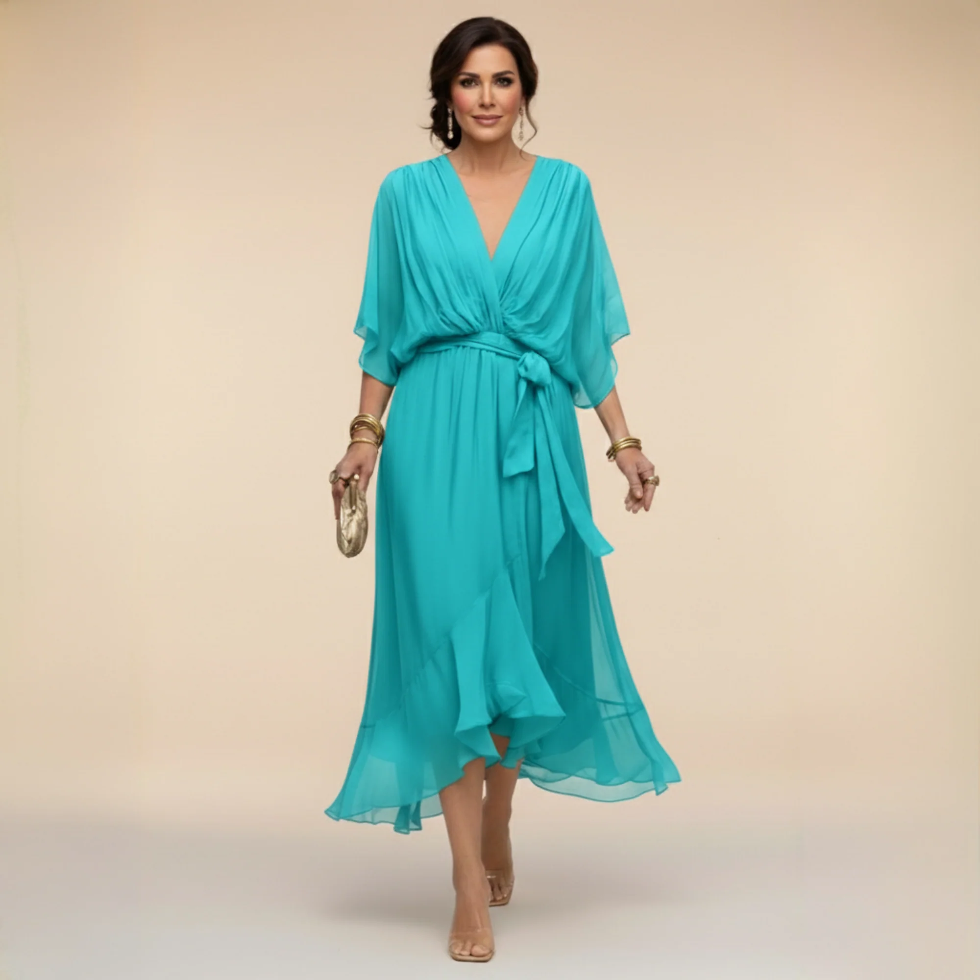 Penelope | Women's V-Neck Wrap Midi Dress - Image 9