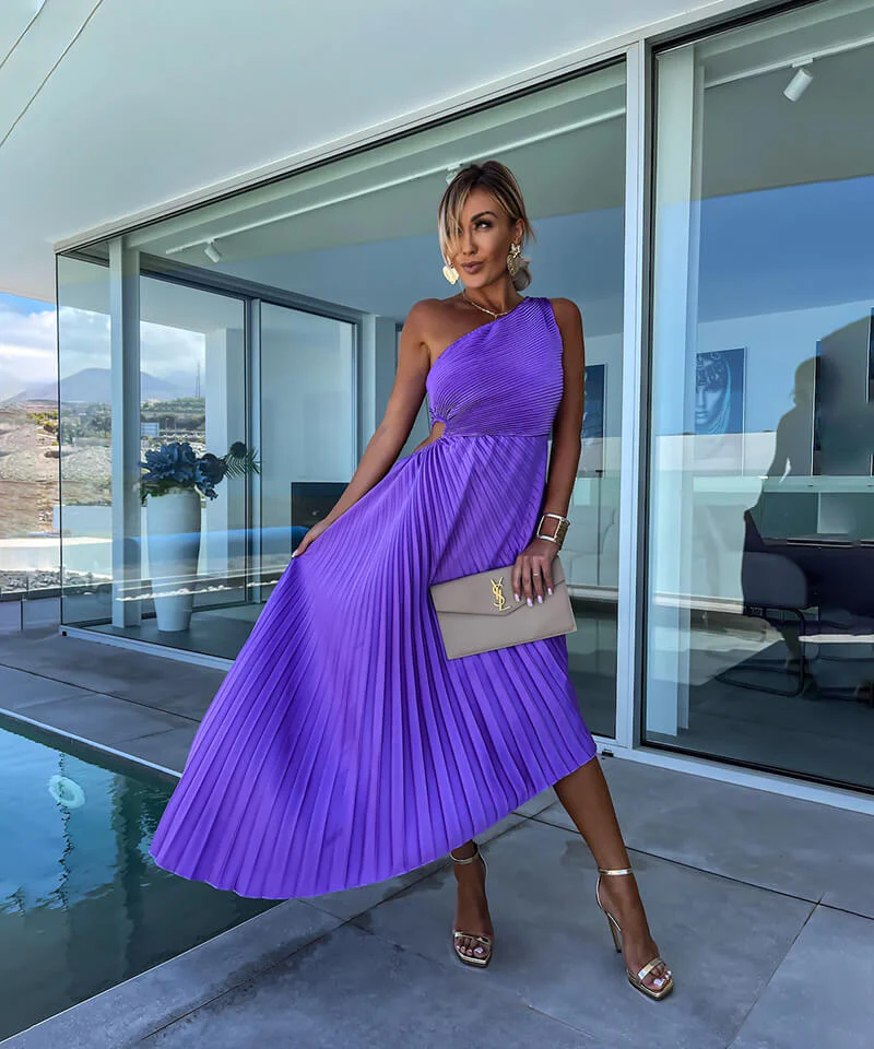 Peony | Women's Wedding Guest One Shoulder Asymmetric Midi Dress Evening - Image 2