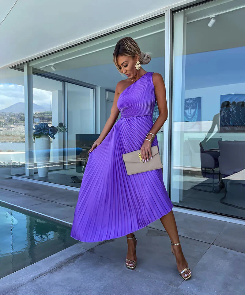 Peony | Women's Wedding Guest One Shoulder Asymmetric Midi Dress Evening - Image 4