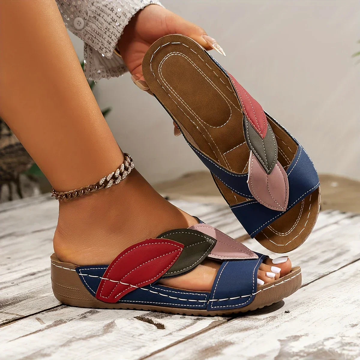 Petal | Women's Colorblock Slip-On Wedge Sandals Open Toe - Image 3