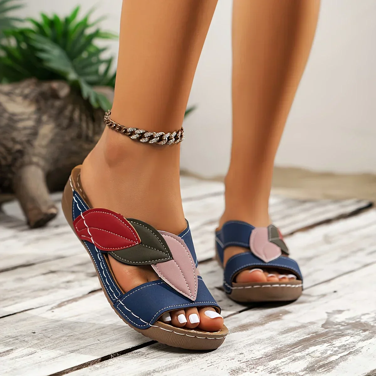Petal | Women's Colorblock Slip-On Wedge Sandals Open Toe - Image 7