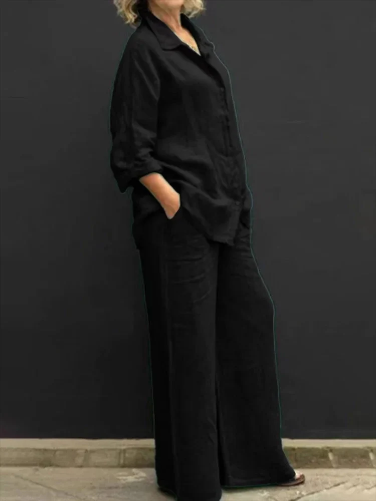 Petra | Women's 2 Piece Set Long Sleeve Shirt Wide Leg Pants - Image 6