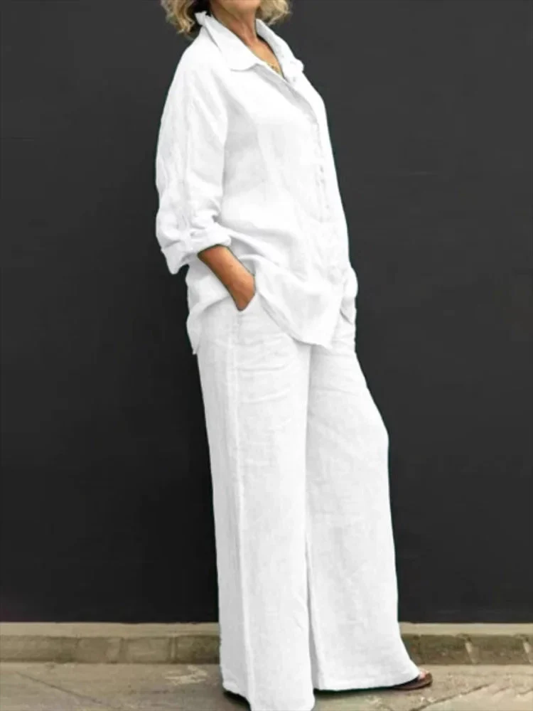 Petra | Women's 2 Piece Set Long Sleeve Shirt Wide Leg Pants - Image 7