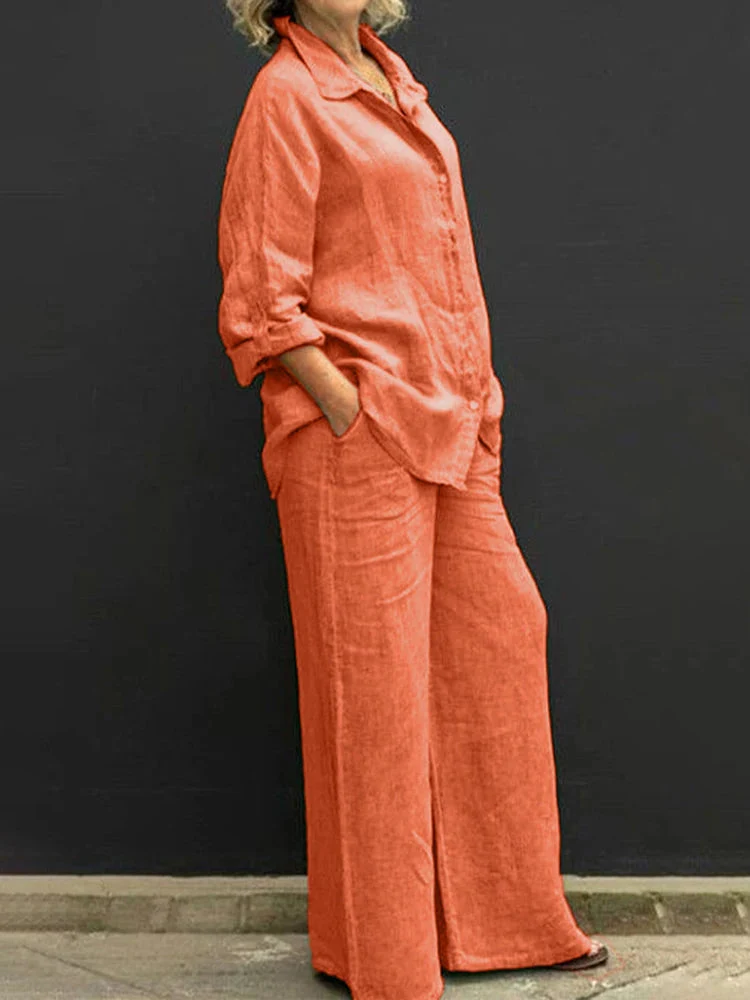Petra | Women's 2 Piece Set Long Sleeve Shirt Wide Leg Pants - Image 8