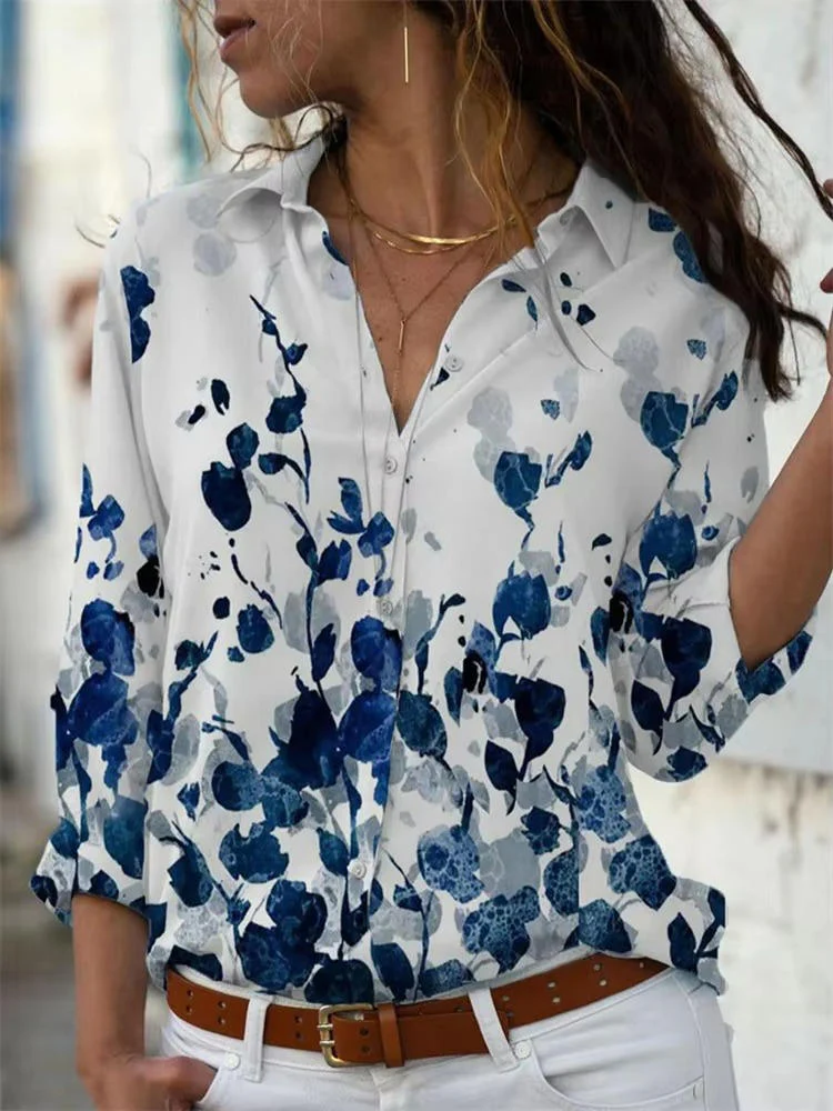 Petra | Women's Geometric Print Long Sleeve Button Down Shirt - Image 2