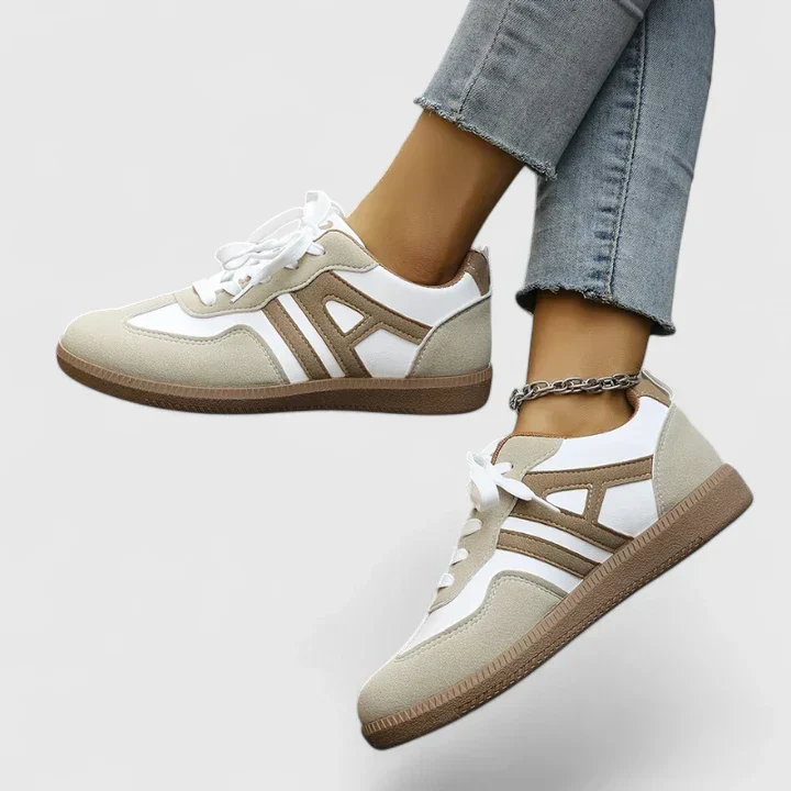 Piper | Women's Retro Colorblock Low Top Sneakers in Beige & White - Image 2