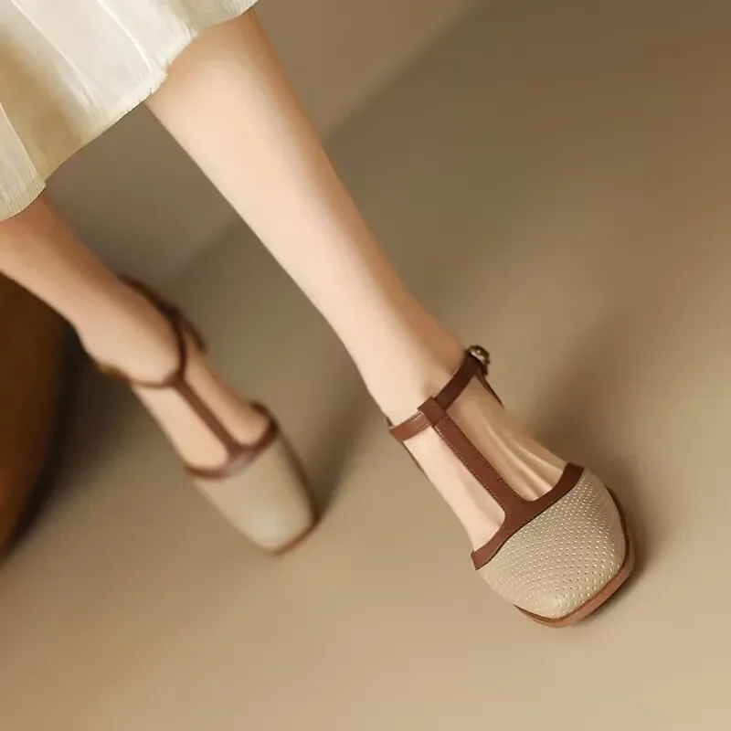 Piper | Women's T-Strap Block Heel Shoes Square Toe Mid Heel Pumps - Image 6
