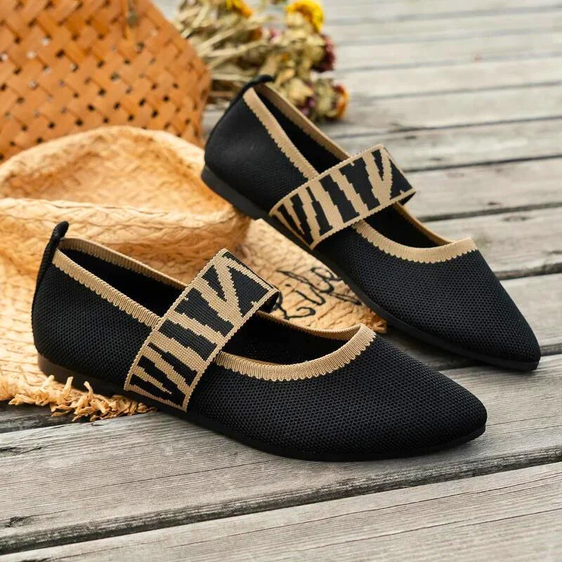 Pippa | Women's Mary Jane Flats Pointed Toe Knit Ballet Shoes - Image 3