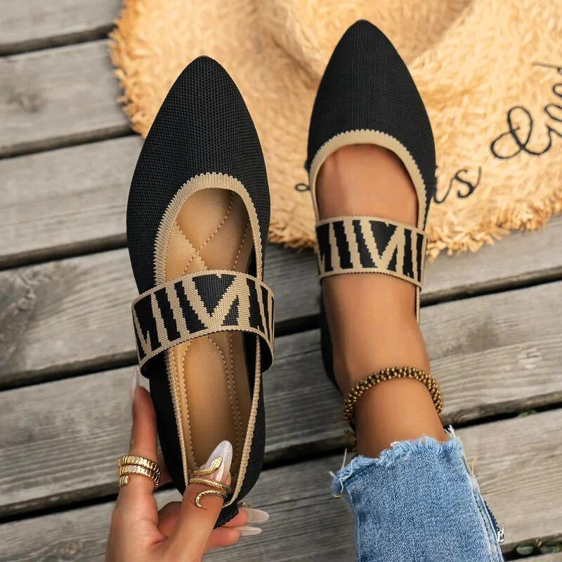 Pippa | Women's Mary Jane Flats Pointed Toe Knit Ballet Shoes - Image 5