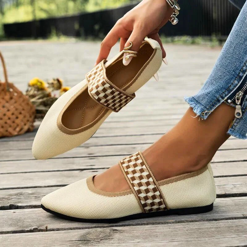 Pippa | Women's Mary Jane Flats Pointed Toe Knit Ballet Shoes - Image 6