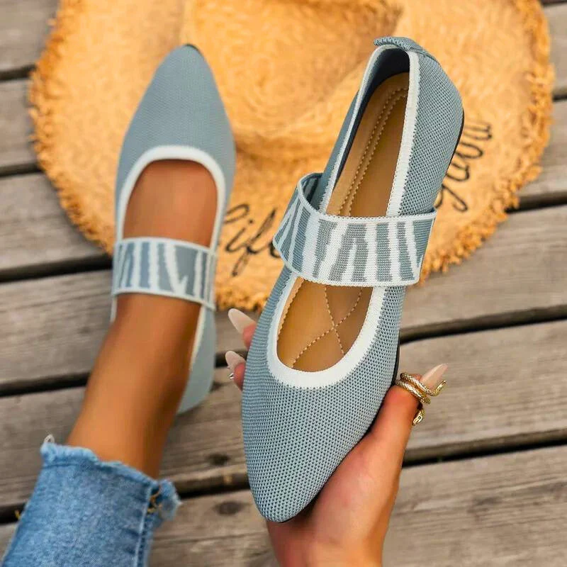 Pippa | Women's Mary Jane Flats Pointed Toe Knit Ballet Shoes - Image 7