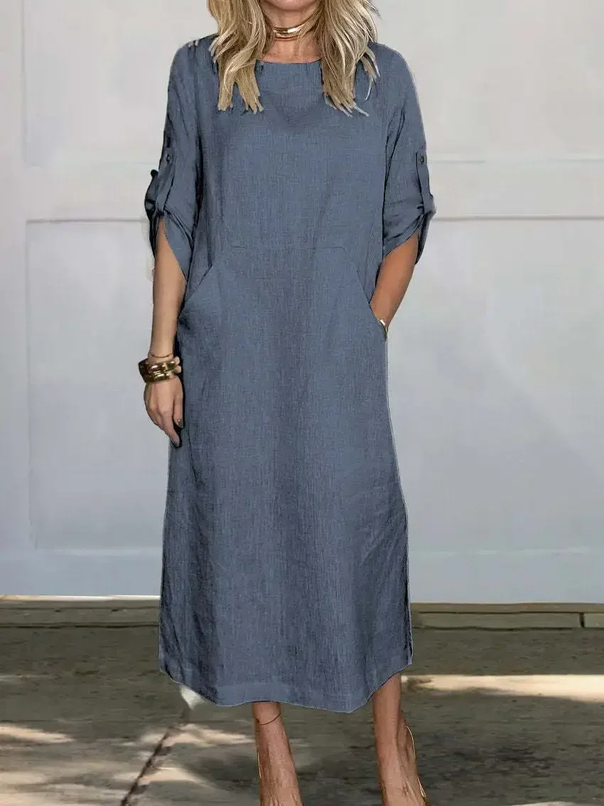 Poppy | Women's A-Line Loose Fit Draped Dress Evening - Image 3
