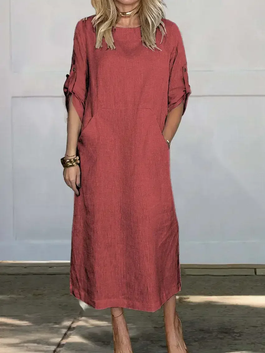 Poppy | Women's A-Line Loose Fit Draped Dress Evening - Image 4