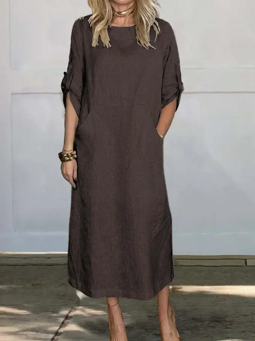 Poppy | Women's A-Line Loose Fit Draped Dress Evening - Image 5