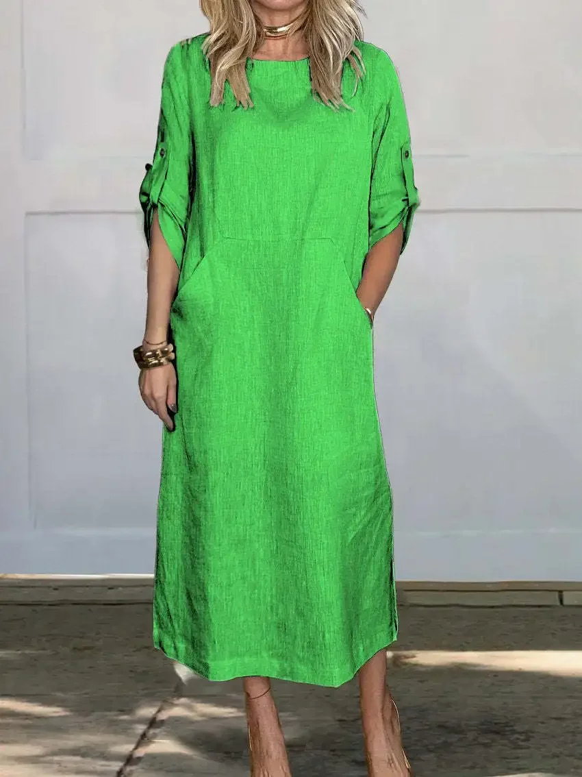 Poppy | Women's A-Line Loose Fit Draped Dress Evening - Image 7