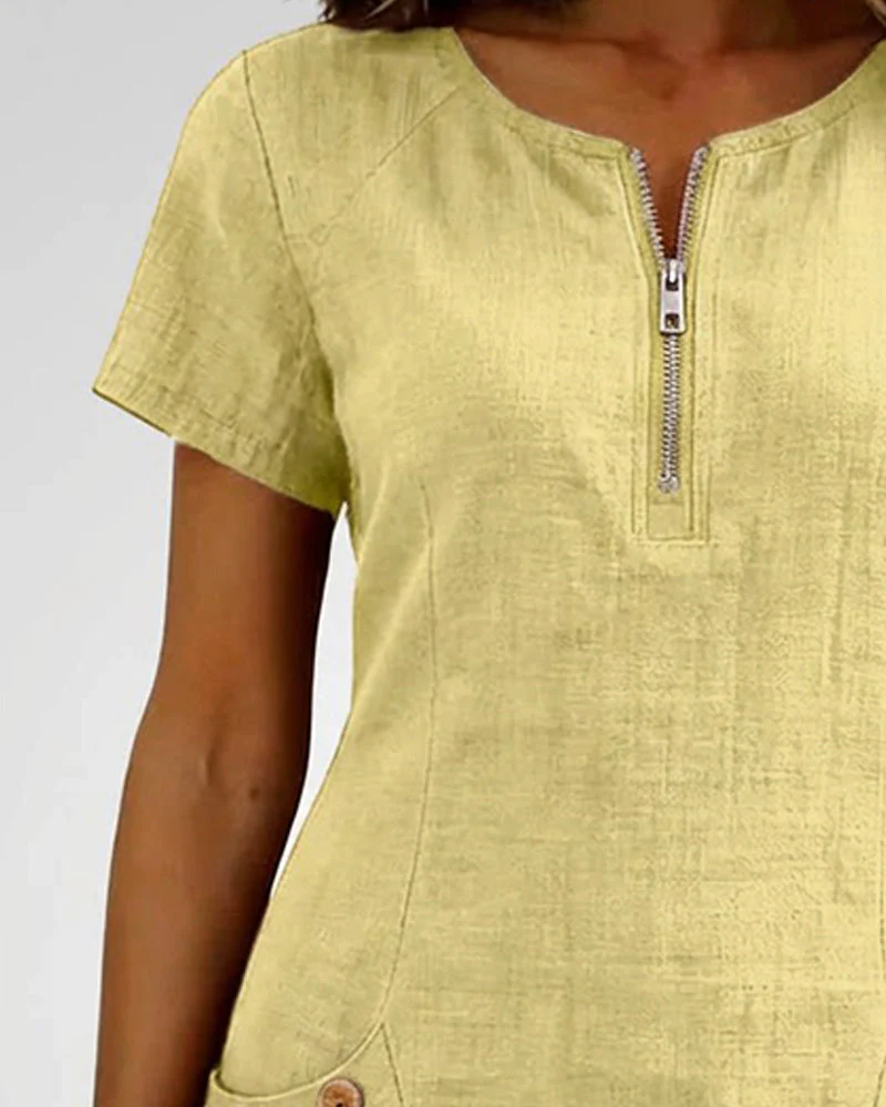 Remi | Women's Shift Dress Short Sleeve Zip Neck with Pockets - Image 21