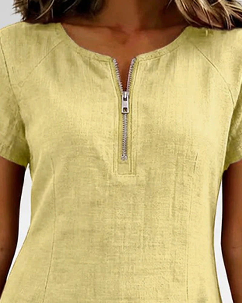 Remi | Women's Shift Dress Short Sleeve Zip Neck with Pockets - Image 25