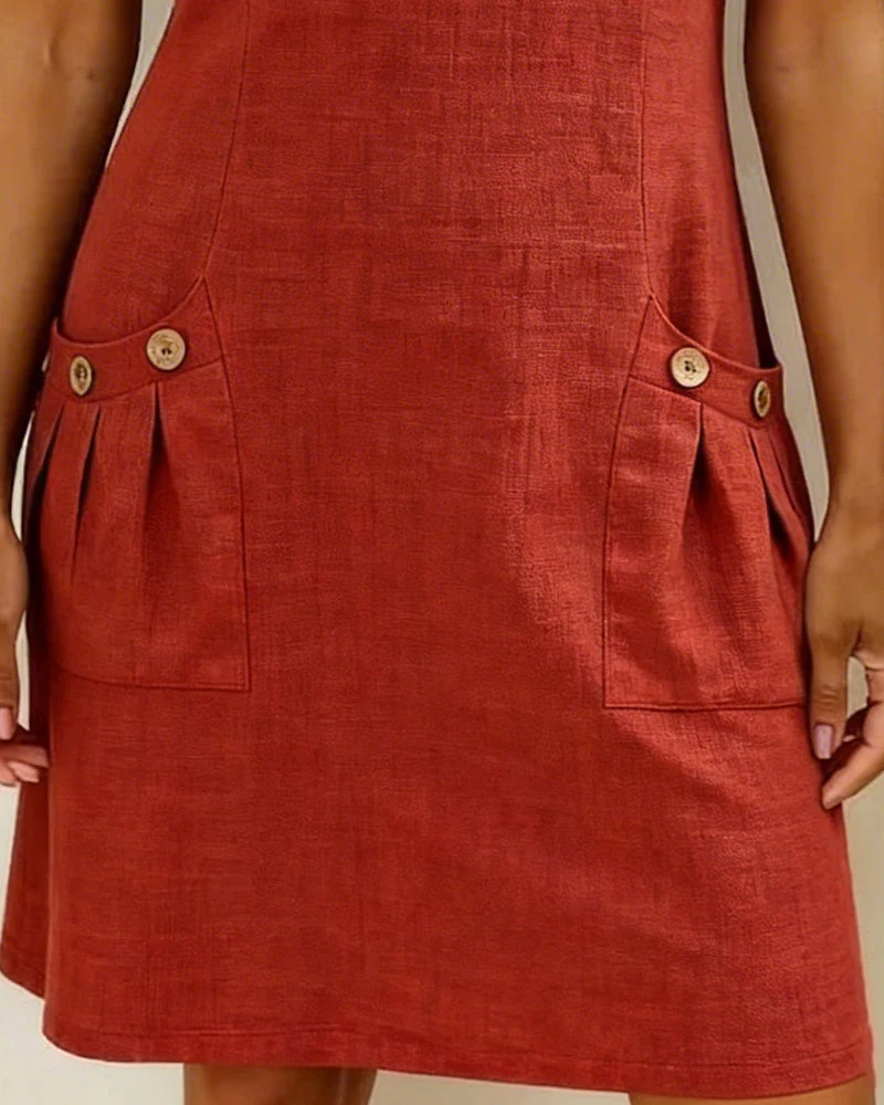 Remi | Women's Shift Dress Short Sleeve Zip Neck with Pockets - Image 9