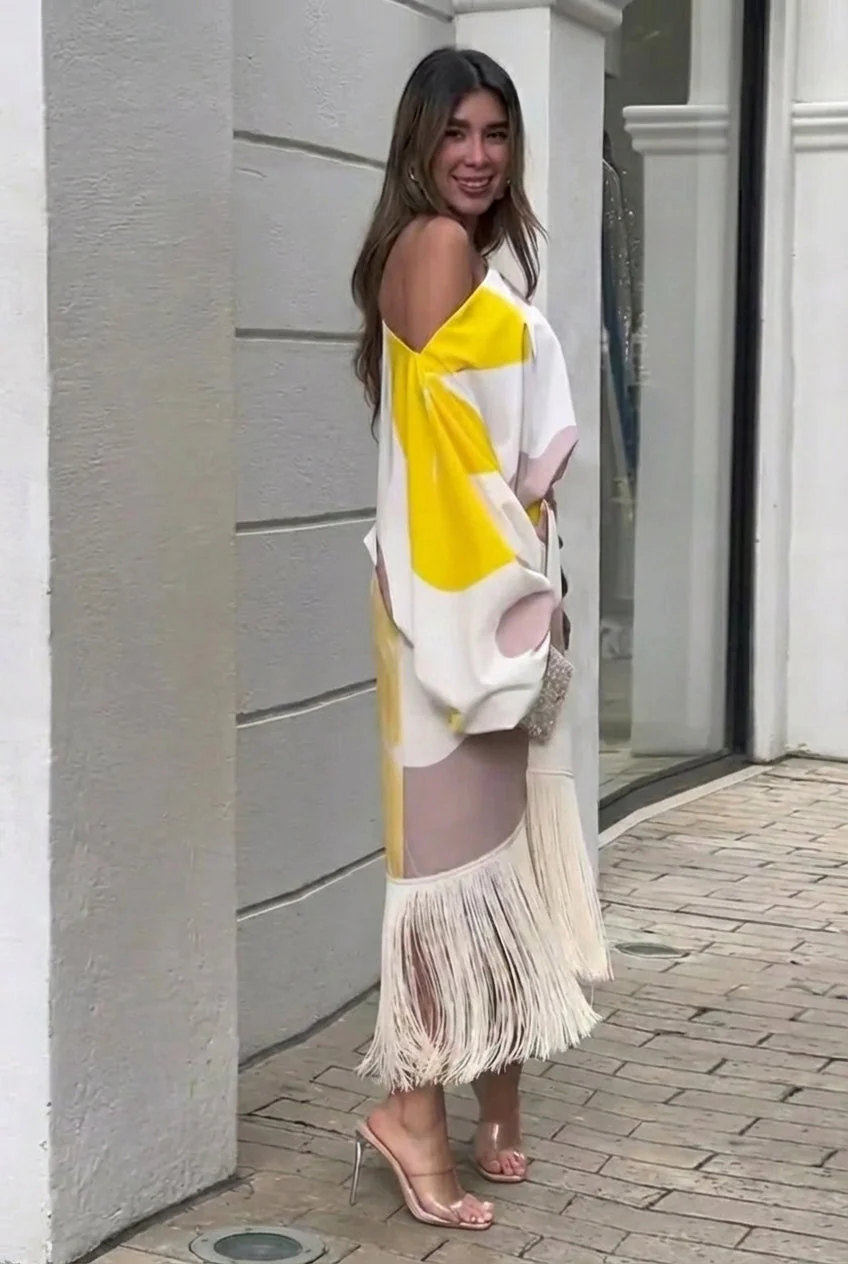 Rhiannon | Women's One Shoulder Fringe Midi Set - Image 3