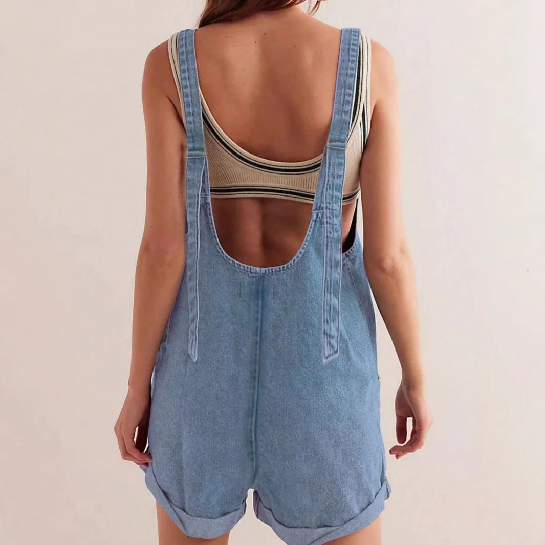 Riley | Women's Sleeveless Denim Romper with Pockets - Image 3