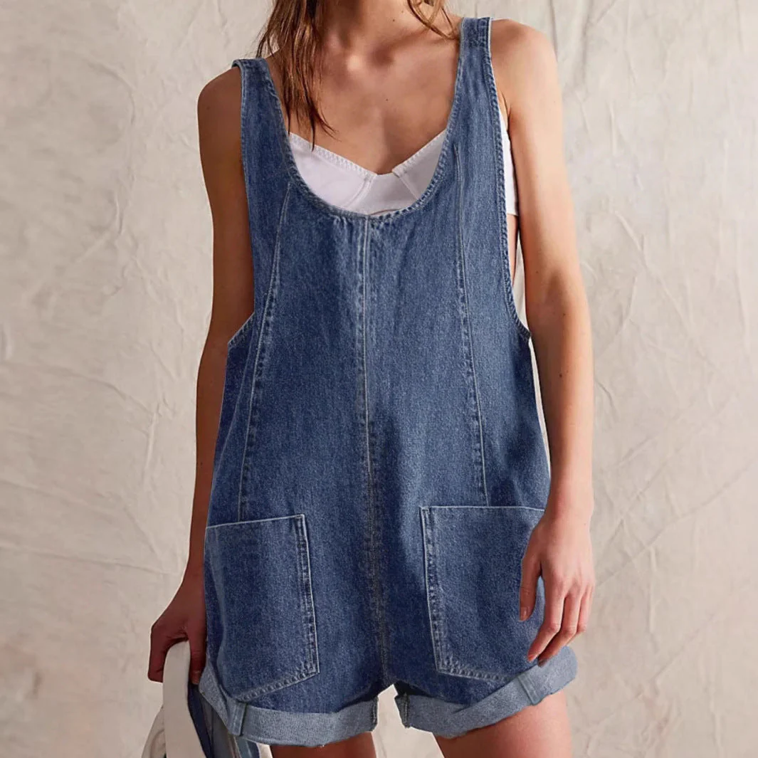 Riley | Women's Sleeveless Denim Romper with Pockets - Image 5