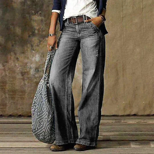 River | Women's High Waist Wide Leg Jeans Retro Flare Denim - Image 3