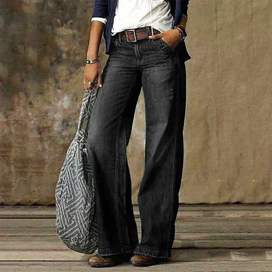 River | Women's High Waist Wide Leg Jeans Retro Flare Denim - Image 4