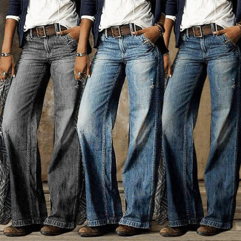 River | Women's High Waist Wide Leg Jeans Retro Flare Denim - Image 5