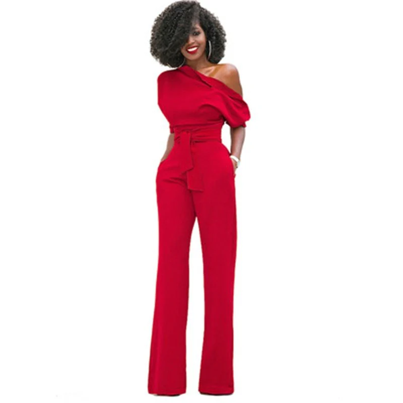 Rosa | Women's Off Shoulder Wide Leg Jumpsuit Belted Formal - Image 4