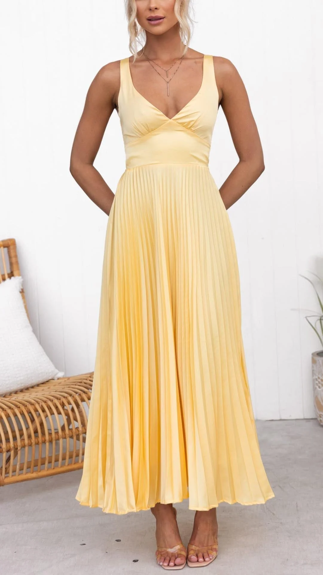 Rosalind | Women's Wedding Guest Pleated V-Neck Maxi Dress Evening - Image 2