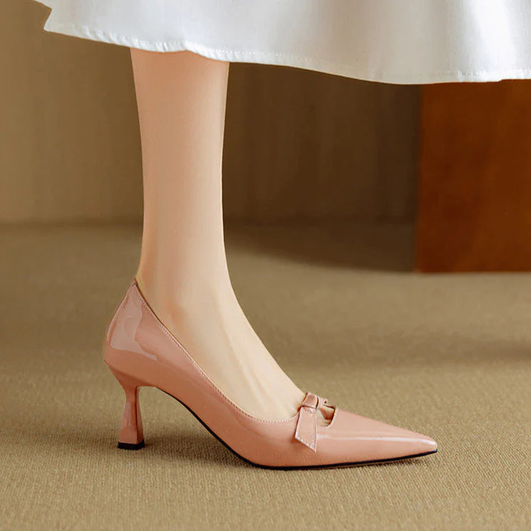Rosalind | Women's Bow Detail Pumps Pointed Toe Kitten Heel Shoes - Image 4