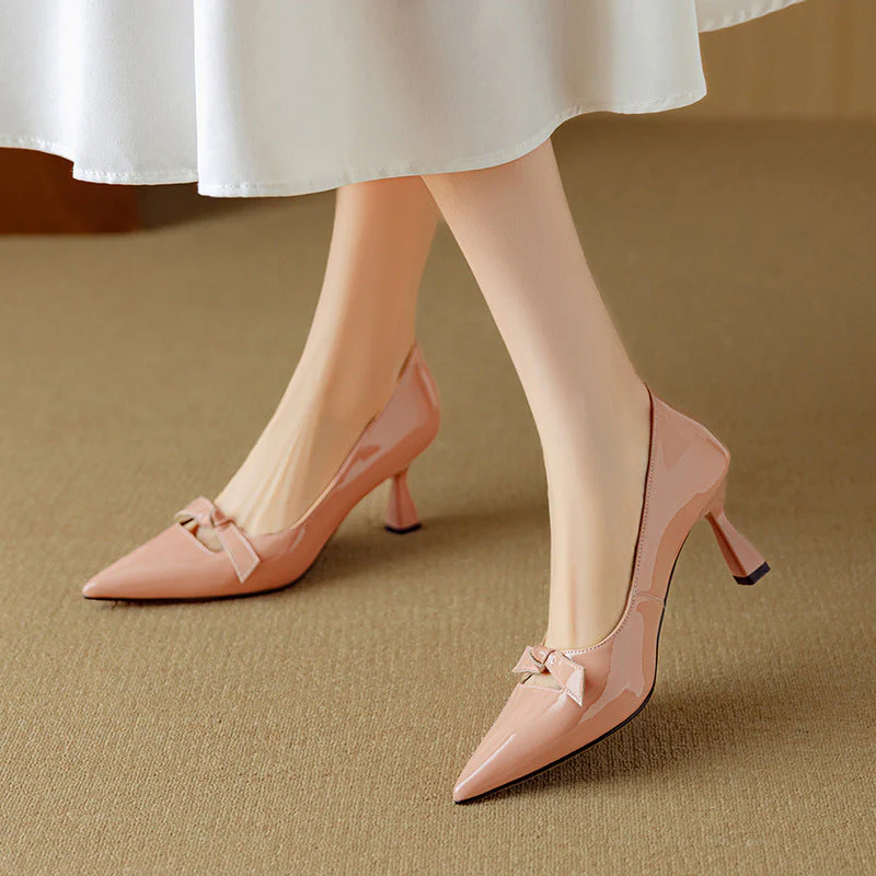 Rosalind | Women's Bow Detail Pumps Pointed Toe Kitten Heel Shoes - Image 5