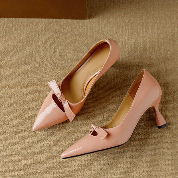 Rosalind | Women's Bow Detail Pumps Pointed Toe Kitten Heel Shoes - Image 7