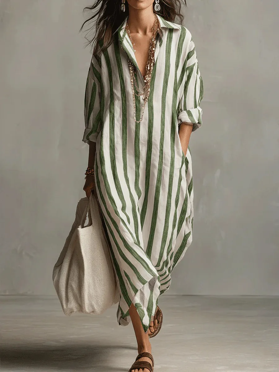 Rosalinda | Women's Striped Long Sleeve Maxi Shirt Dress - Image 3