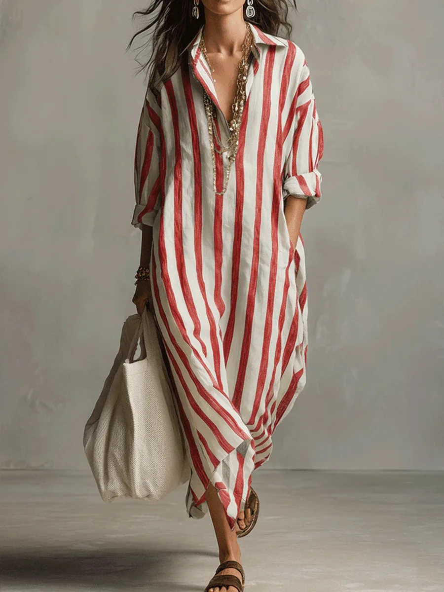 Rosalinda | Women's Striped Long Sleeve Maxi Shirt Dress - Image 4