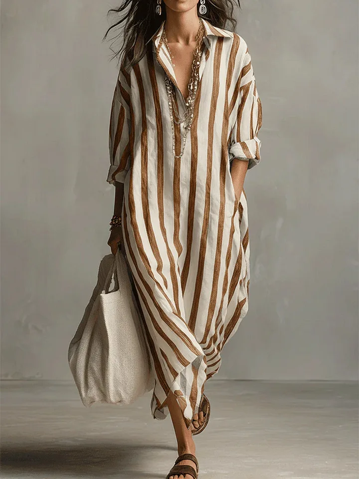 Rosalinda | Women's Striped Long Sleeve Maxi Shirt Dress - Image 5