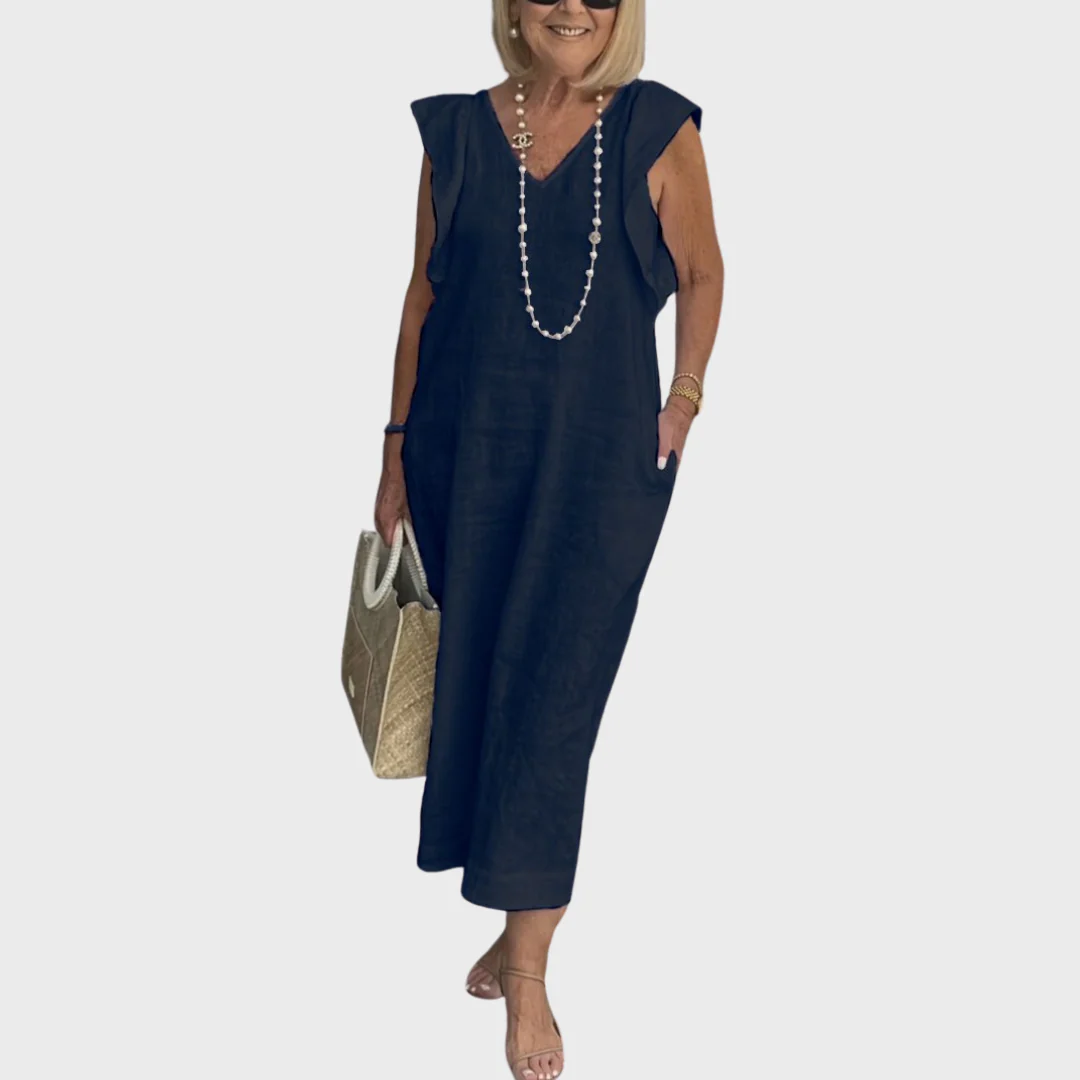 Rosalinda | Women's V-Neck Sleeveless Pocket Maxi Dress - Image 4