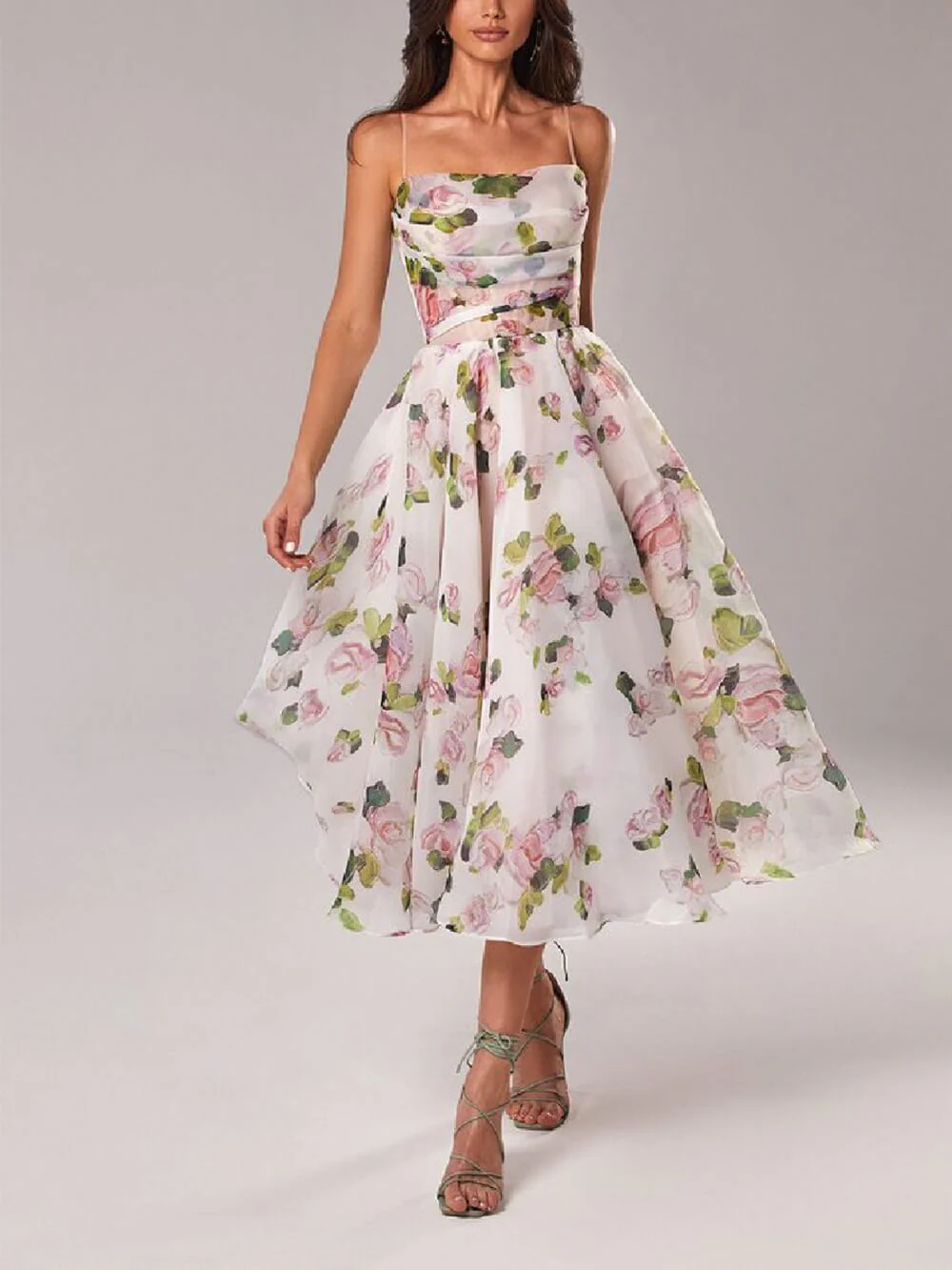 Rosie | Women's Floral Spaghetti Strap A-Line Midi Dress