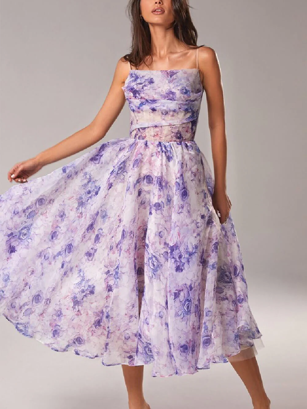 Rosie | Women's Floral Spaghetti Strap A-Line Midi Dress - Image 2