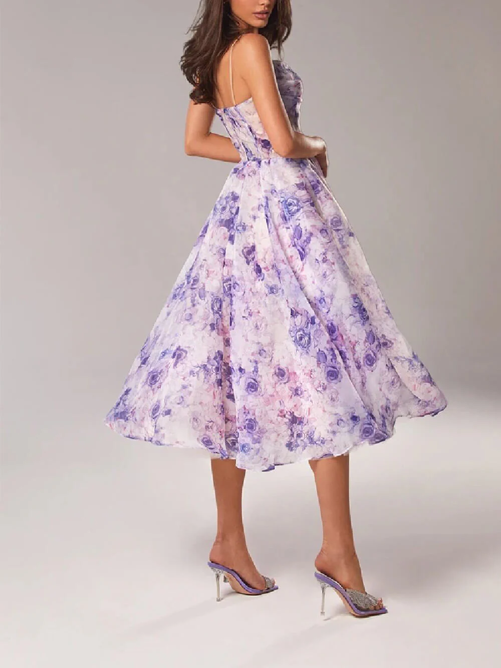 Rosie | Women's Floral Spaghetti Strap A-Line Midi Dress - Image 3