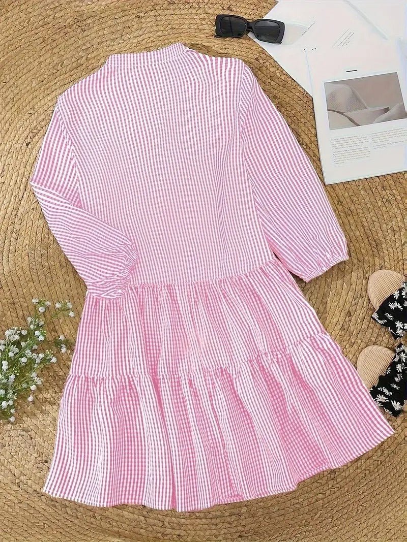 Rosie | Women's Gingham Print Button-Down Mini Dress 3/4 Sleeve - Image 4