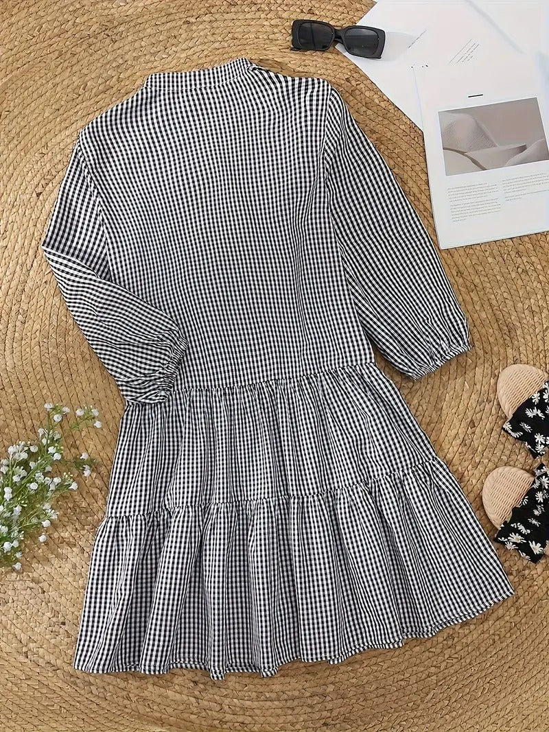 Rosie | Women's Gingham Print Button-Down Mini Dress 3/4 Sleeve - Image 6