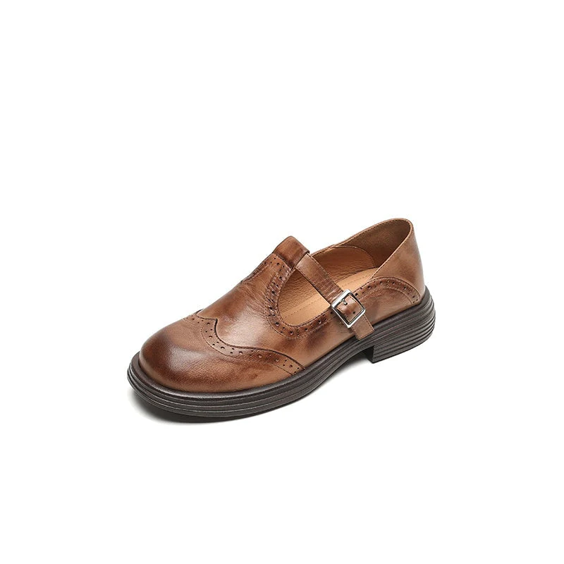 Rosie | Women's Leather T-Strap Mary Jane Shoes Brogue Block Heel - Image 8