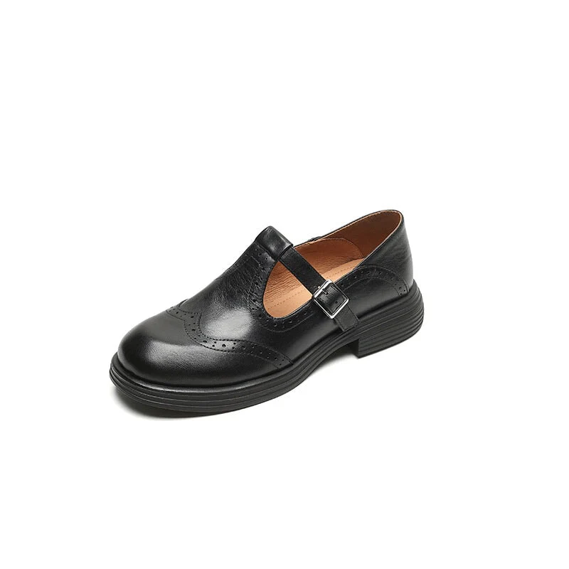 Rosie | Women's Leather T-Strap Mary Jane Shoes Brogue Block Heel - Image 9