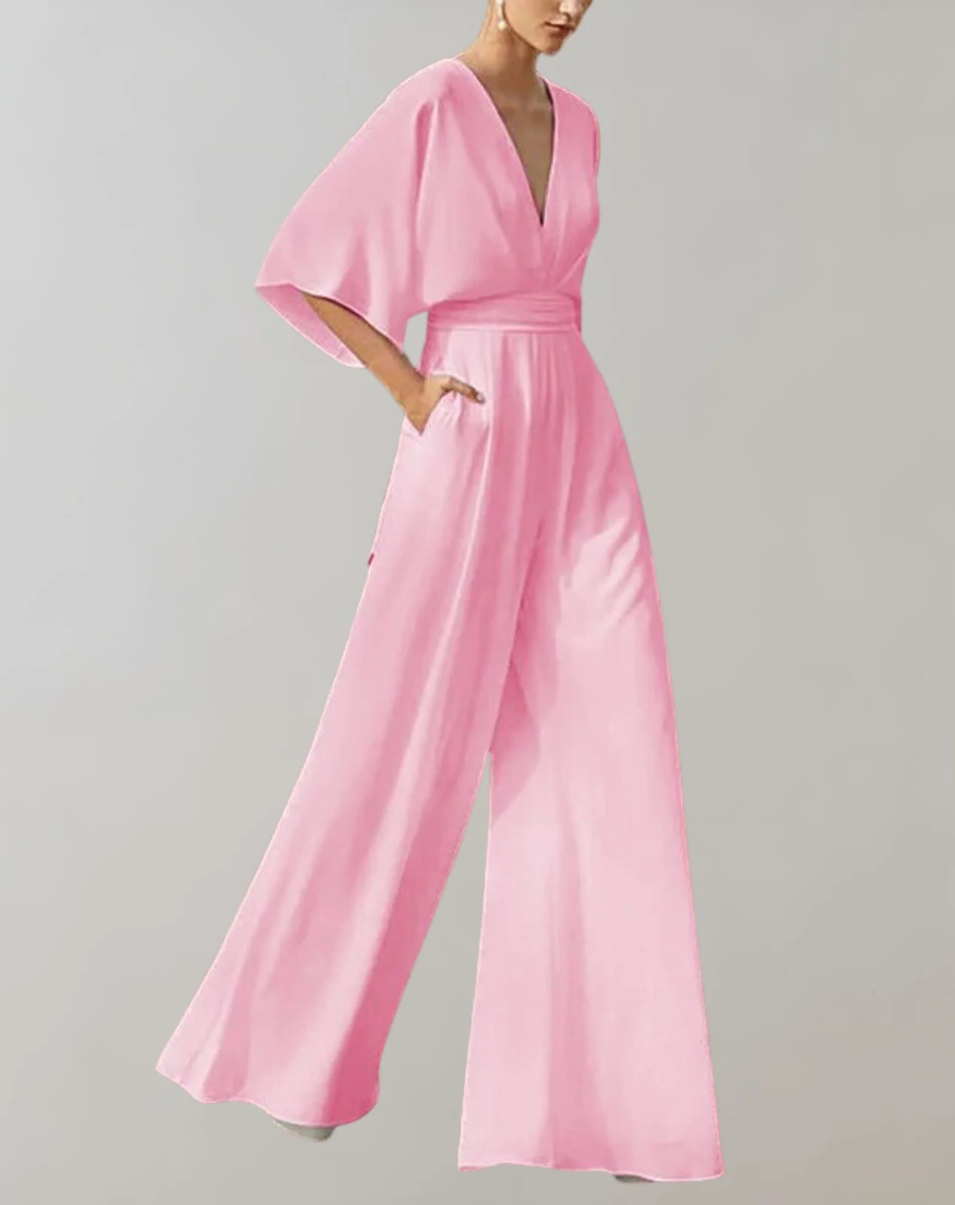 Rosie | Women's Wide Leg Jumpsuit V-Neck Batwing Sleeve Formal - Image 2